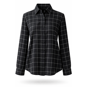 Camisa Informal de Popelina a Cuadros Negros con Botones, Talla XS - Product Image 3