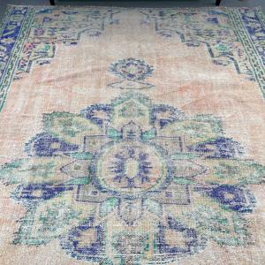 Alfombra Turca Vintage, Grande, 5.7x7.9 pies (175x241 cm), Alfombra Azul de Lana Sólida - Product Image 4