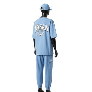 Conjunto de Dos Piezas para Mujer, Camiseta y Pantalón, Algodón Jersey de Alta Calidad, 190 GSM, Azul Cielo, Estampado Personalizado - Product Image 5