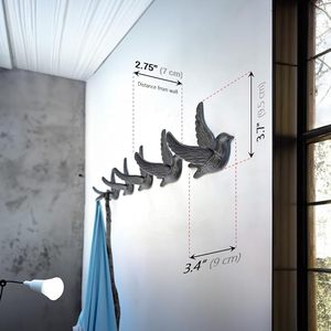 Perchero de estilo volador pájaro negro Vintage construcción de madera de hierro fundido resistente Entrada de puerta versátil rústica embalaje de Bolsa duradera - Product Image 3
