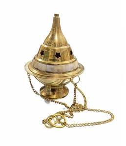 Quemador de Incienso Colgante de Diseño Personalizado con 3 Cadenas para Uso en el Hogar y Jardín, Acabado Dorado, Difusor de Aromaterapia de Latón, Quemador de Olores Ortodoxo - Product Image 5