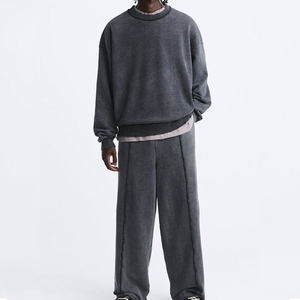 Conjunto Deportivo Personalizado para Hombre, Sudadera de Cuello Redondo 100% Algodón, Pantalón Holgado con Hombros Caídos, Ropa de Calle para Invierno - Product Image 1