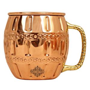 Mug à bière Muscow Mule en cuivre pur de 20,28 oz, design rond, Indian Art Villa (Pahaldar), pour les fêtes - Product Image 1