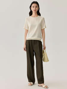 Camiseta básica de seda de verano para mujer, cuello redondo, manga corta, tela de punto, función antibolitas, camisetas para mujer - Product Image 5