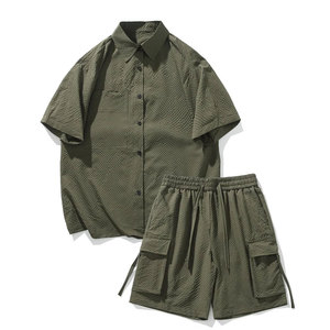 Vente en gros de vêtements respirants grande taille pour hommes survêtements de sport courts personnalisés pour hommes ensemble de shorts d'été unis ajustés de couleur unie - Product Image 6