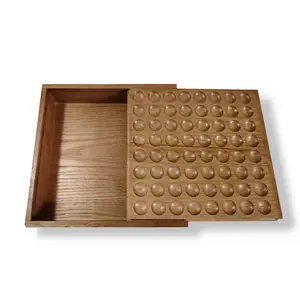 Customized Varnish Oak Wood Storage Box with Sliding Lid Wooden Board Game Box with Dimple Board for Reversi Othello Puzzle Game