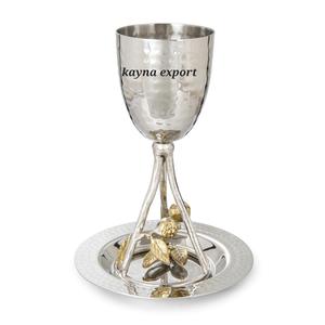 Luxury Handcrafted Kiddush Cup Gold Metal Branch Design Stainless Steel Wine <b>Goblet</b> <b>Glass</b> Tableware Decorative Two Tone Finished - Product Image 3