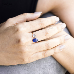 Fournisseur vérifié Bague en or rose massif 14k naturel 10x8mm tanzanite et aigue-marine à tige fendue faite à la main Approvisionnement en vrac direct d'usine - Product Image 6