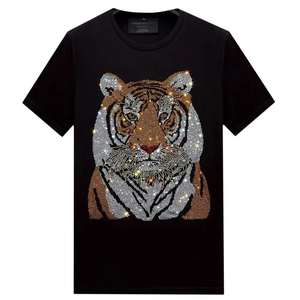 Camiseta de Algodón Extra Grande Unisex para Hombre, Camiseta con Estampado Personalizado, Camiseta Gráfica con Pedrería de Manga Corta, Ropa de Calle de Moda - Product Image 1