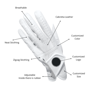 Gants de golf respirants en peau de mouton de qualité supérieure Cabretta main gauche pour hommes et femmes vente en gros personnalisée pour le sport - Product Image 5