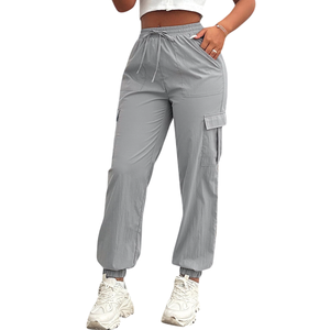 Pantalon cargo droit en toile pour homme, taille mi-haute, cordon de serrage, jambe large, coupe ample, pour un look professionnel élégant - Product Image 3