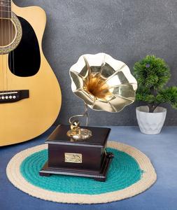 Premium Hand-Crank Wooden <b>Music</b> <b>Box</b> Square Gramophone Showpiece with Sparkle Effect Made of Metal Toy for <b>Music</b> Lovers - Product Image 1