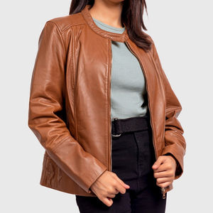 Chaqueta de Cuero Personalizada para Mujer, Chaqueta de Cuero Transpirable de Manga Larga, Chaqueta Sólida para Mujer, ODM OEM - Product Image 4