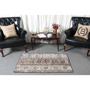 Tapis classique en laine patchwork noir beige 2.7x4.4 pieds tapis rectangulaires turcs faits à la main pour adolescent vivant en latex pour couloir chambre - Product Image 2