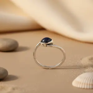 925 Silver Lapis Lazuli <b>Ring</b> for Women Elegant Gemstone <b>Crystal</b> Jewelry - Product Image 1