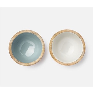 Ensaladera de madera decorativa de esmalte hecha a mano de dos colores, cuenco de madera de mango de diseño impreso personalizable para uso multiusos - Product Image 6