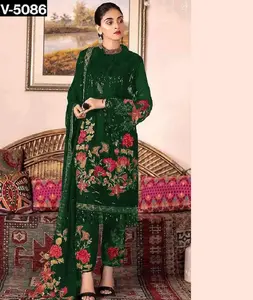 Новая этническая одежда, Жоржет Salwar Kameez с вышивкой и последовательностью, а также модные обе стороны Pallu Style Patch для женщин