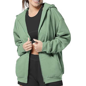 Sweat à capuche zippé 100% coton de couleur unie pour femmes veste surdimensionnée respirante pour l'extérieur - Product Image 3