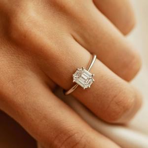 Bague de fiançailles solitaire en diamant véritable taille émeraude étincelante 1,25 CTW certifiée IGI, bijoux personnalisés en or rose 14 carats avec sertissage pavé - Product Image 5