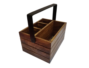 Unique Design Wooden Caddy Leather Handle Premium Quality Cutlery Holder Mango Wood Caddy <b>Tabletop</b> Decorative Kitchenware - Product Image 2