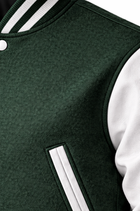 แจ็คเก็ตวาร์ซิตี้สีเขียวขาวแบบกำหนดเอง แจ็คเก็ตเบสบอลแบบ Letterman ตัวเสื้อทำจากผ้าขนสัตว์ แขนเสื้อทำจากหนัง PU ผู้ผลิต OEM รับผลิตแบรนด์ส่วนตัว - Product Image 4