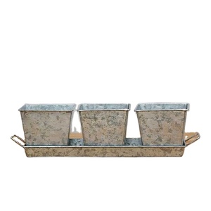 Latest Set of 3 Rustic Galvanized Metal Bucket Planters <b>Large</b> Indoor/Outdoor Garden <b>Flower</b> <b>Pot</b> Planter With Galvanized tray - Product Image 1