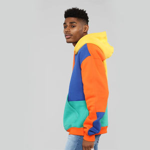 Sweats à capuche décontractés pour hommes avec poches kangourou Streetwear Colorblock Panel Customize Panel Color 100% Cotton Thermal - Product Image 5