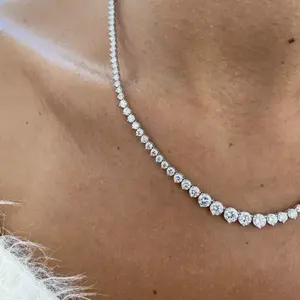 <b>925</b> <b>Silver</b> Tennis <b>Necklace</b> with 20Ct Round Moissanite Diamond for Engagement Wedding Anniversary Party - Product Image 2