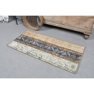 Alfombra de lana turca Vintage de 1,8x3,6 pies, azul y beige, rectángulo clásico de área grande con patrón abstracto para respaldo de látex para pasillo - Product Image 4