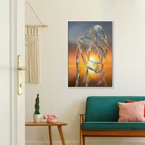 Impresión en lienzo de atardecer abstracto y elegante para decoración de parejas románticas, lienzo enmarcado en blanco - Product Image 1