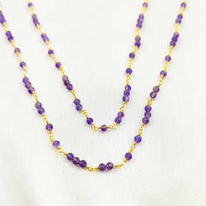 Amethyst Faceted Rondelle Beads Rosary Chain Gold Plated Amazing Birthstone Beaded Chain Wholesale <b>Jewelry</b> Indian Suppliers - Product Image 1