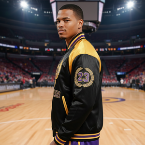 เสื้อแจ็คเก็ตบาสเกตบอลโรงเรียนมัธยมแบบกำหนดเอง พร้อมปักชื่อผู้เล่นและโลโก้ แจ็คเก็ตวาร์ซิตี้แบบวินเทจ คอตั้ง สำหรับฤดูหนาว ให้ความอบอุ่น - Product Image 3