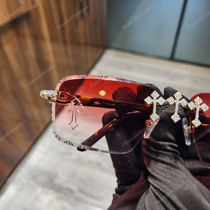 Top Quality New Cut Red Shade Cross Design Moissanite Studded Ice Out <b>Sunglasses</b> for Men Hip Hop Style Party Wear Unisex Glasses - Product Image 3