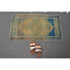 พรมขนสัตว์สีเบจสีน้ำเงิน3.1ft วินเทจขนาด1.7 x แบบคลาสสิกพรมตุรกีผืนใหญ่งานเย็บปะติดพื้นผิวแบบแอบสแตรกต์สำหรับใช้ในห้องโถง - Product Image 5