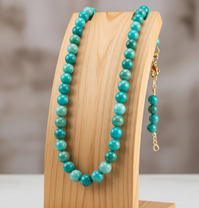 Haute qualité 18 pouces femmes argent 925 serrure perlée accessoire de mode pierre d'amazonite naturelle nouée à la main conception or cadeau - Product Image 1