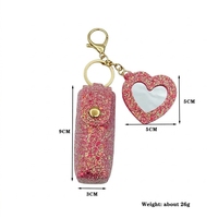 Porte-clés brillant pour rouge à lèvres avec miroir cœur, pochette portable pour baume à lèvres, breloque de sac, cadeau personnalisé pour la Saint-Valentin et les mariages