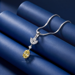 Collier pendentif floral en diamant jaune cultivé en laboratoire, or blanc, bijoux fins de luxe, cadeau élégant pour femme, à porter au quotidien - Product Image 2