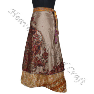 กระโปรงผ้าไหมฮิปปี้ซารี2ชั้นวินเทจสไตล์อินเดียใหม่สำหรับชุดลำลองวินเทจผ้าไหมมหัศจรรย์ยาว38นิ้วแบบกลับด้านได้ - Product Image 4