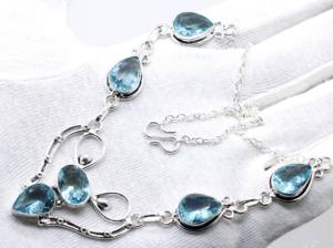Collar de plata 925 hecho a mano para mujer, elegante cadena de eslabones de Topacio Azul, estilo religioso, joyería cristiana para ocasiones especiales - Product Image 2