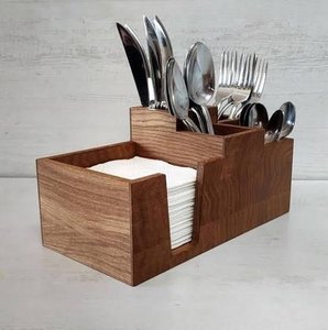 Brown <b>Wooden</b> Cutlery Holder for Kitchen Rectangular - Product Image 1