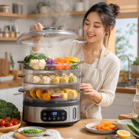 Cuiseur vapeur électrique à trois niveaux 25,3 qt avec réservoir d'eau indépendant, contrôle tactile pour la cuisine domestique