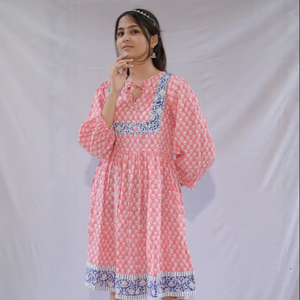 Vestido Midi Estilo Boho 100% Algodón para Mujer, Estampado Floral con Bloques Hechos a Mano en India, Ecológico, Informal, para Fiestas, Otoño - Product Image 4