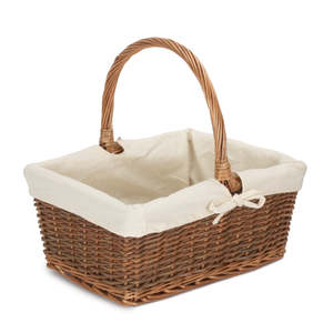 Unpeeled Rectangular Willow <b>Wicker</b> Shopping <b>Basket</b> with White Lining - Product Image 1