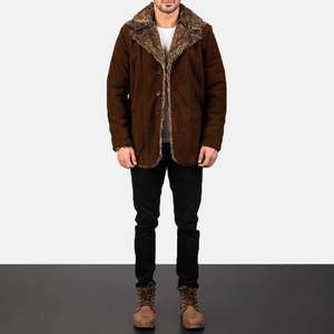 Abrigo de Cuero de Ante Marrón Furlong con Capucha, Gabardina con Relleno de Lana y Algodón, Tejido Genuino, Decoración de Botones, Nuevas Técnicas - Product Image 3