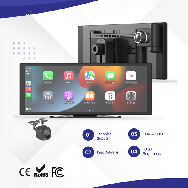 10.26-Inch GPS Navigation Carplay & Android Auto Touch Screen Stereo with Dash Cam Portable Car Stereo 1 Year Warranty for Cars