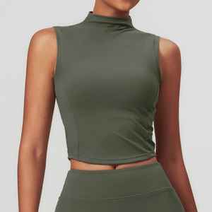 Tops cortos acanalados de algodón personalizados para niñas, Top CORTO BÁSICO informal sin mangas con cuello redondo para gimnasio para mujer - Product Image 2