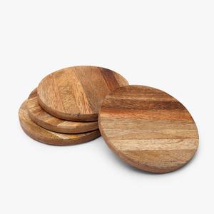 Lot de 4 sous-verres ronds en bois minimalistes modernes pour la décoration de table à manger pour la maison et la cuisine avec tapis en verre/hôtels - Product Image 3