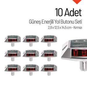 Lot de 10 boutons stroboscopiques rouges à énergie solaire avec ancrages – Produits d'avertissement routier - Product Image 3