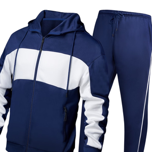 Conjunto de Chaqueta y Pantalones Deportivos Azul Marino y Blanco con Cierre para Hombre, Ropa Deportiva de Invierno, Ropa Casual Activa, Venta al Por Mayor, Logotipo Personalizado OEM - Product Image 3