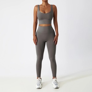 Women Solid Tracksuit Yoga Set Workout Sportswear Gym Clothing Athletic Wear Fitness Bra Mid Waist <b>Leggings</b> Spandex/Nylon - Product Image 3